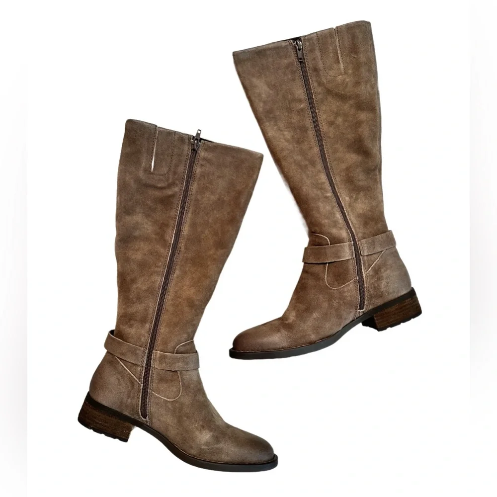 BORN ~ Brown Leather Round Toe Wide Calf Knee-High Boots w/Inner Zipper size 7.5